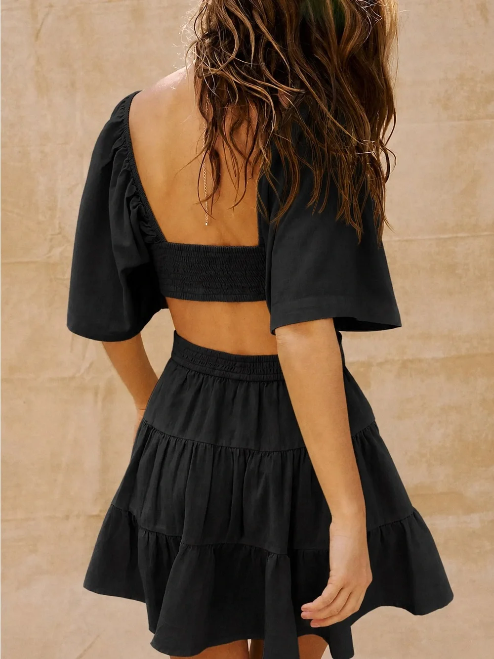 Free People Cross of Sunlight Black Cutout Mini Dress